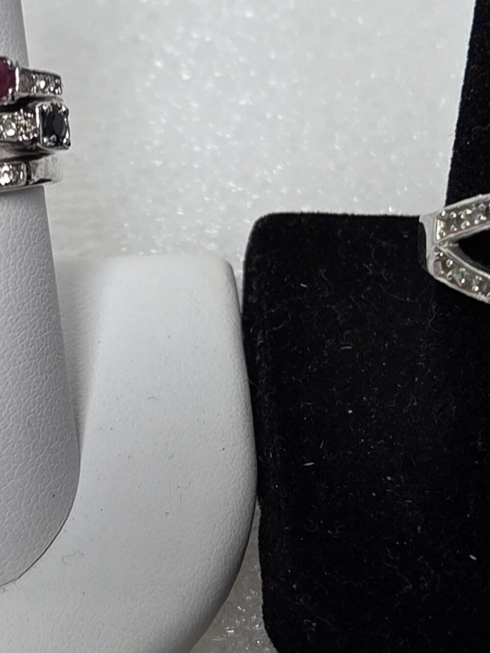 Two Silvertone Rings- 1 w/Blue/Pink Stones-Sz 8 + 1 clear CZ Solitaire Sz 6